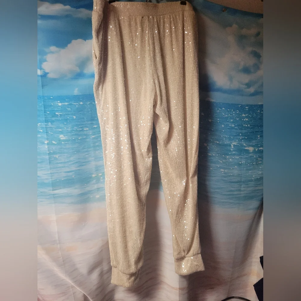 Cable & Gauge NWT‎ Cream Sequin Jogger Style Pants Size Large